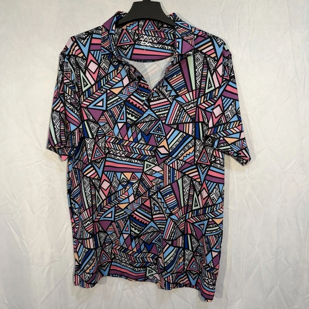 Deolax Geometric Polo Shirt Mens Large‎ L Performance Golf Aztec Navajo
